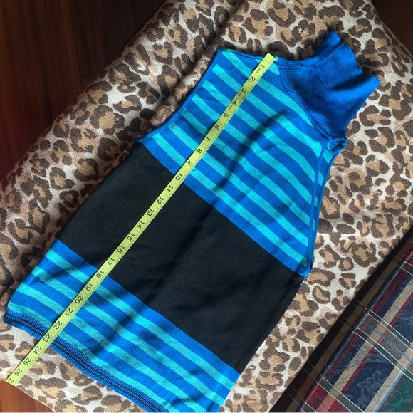 GIANNI VERSACE COUTURE vintage stripe knit turtleneck blouse blue black top - Picture 2 of 9
